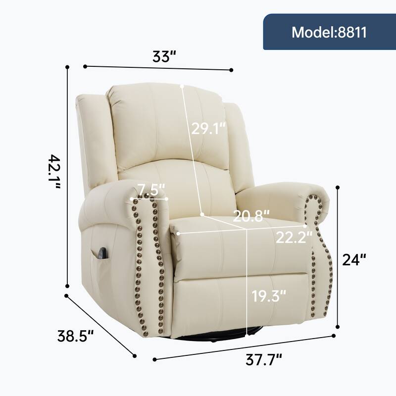 Manual Recliner Chair with Heat & Massage, Ergonomic Lounge Sofa Chair, Swivel Recliner Chair with Side Pocket