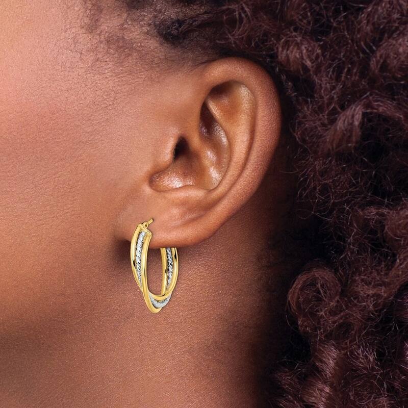 Curata 14k Two Tone Gold 23x3mm Textured Twisted Hoop Earrings