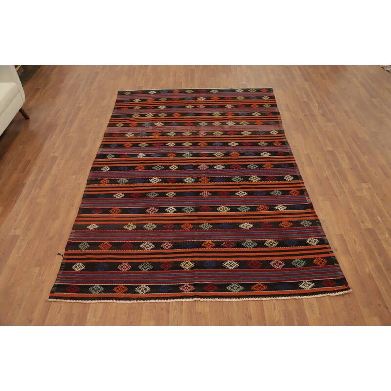 Hand Woven Oriental 100% Wool Carpet Southwestern Tribal Multi-Colored Kilim Area Rug - 9' 7'' X 6' 3''