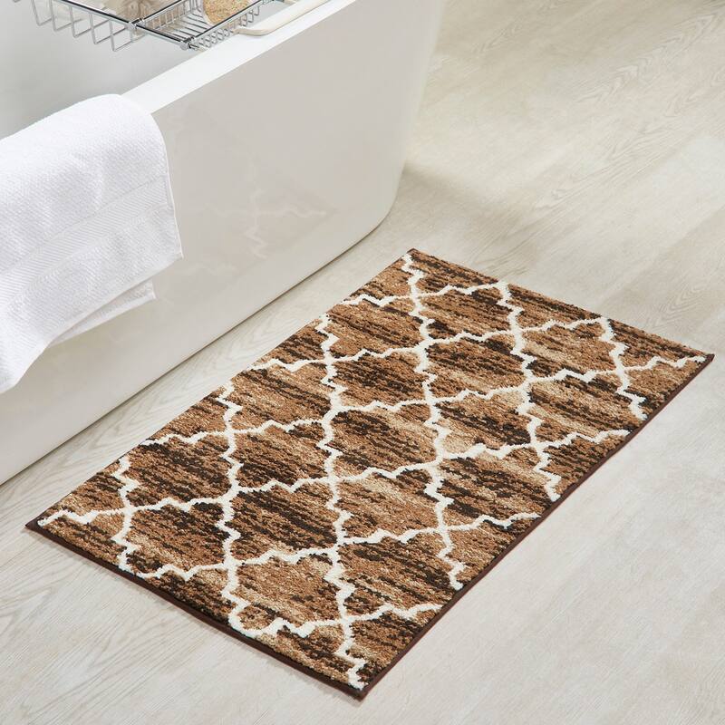 Better Trends Savio Collection 4 & 5 Pc Set Bathroom Rug - 100% Micro Polyester with Gel Foam Backing, Machine Washable Bath Mat