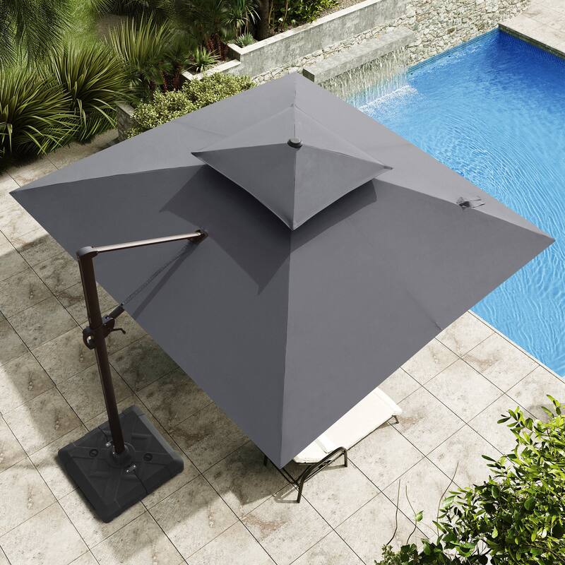 Outdoor Square 360 Degree Rotation Patio Cantilever Offset Umbrella with Base - Gray