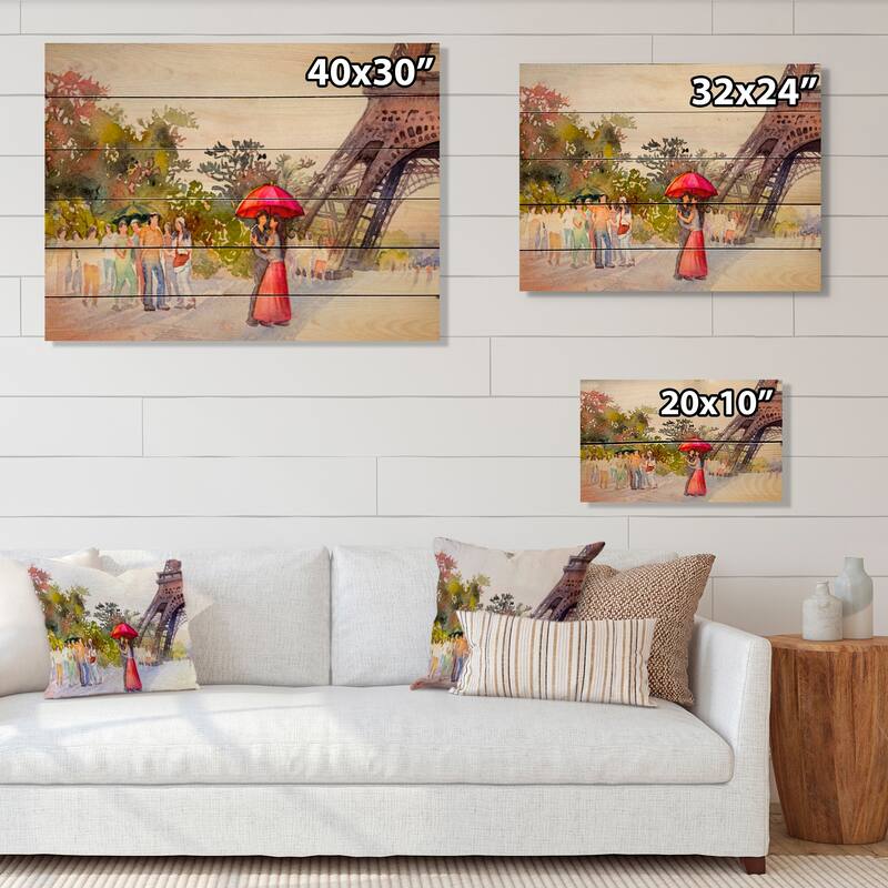 Designart 'Romantic Couple In Love In Paris VIII' French Country Wood
