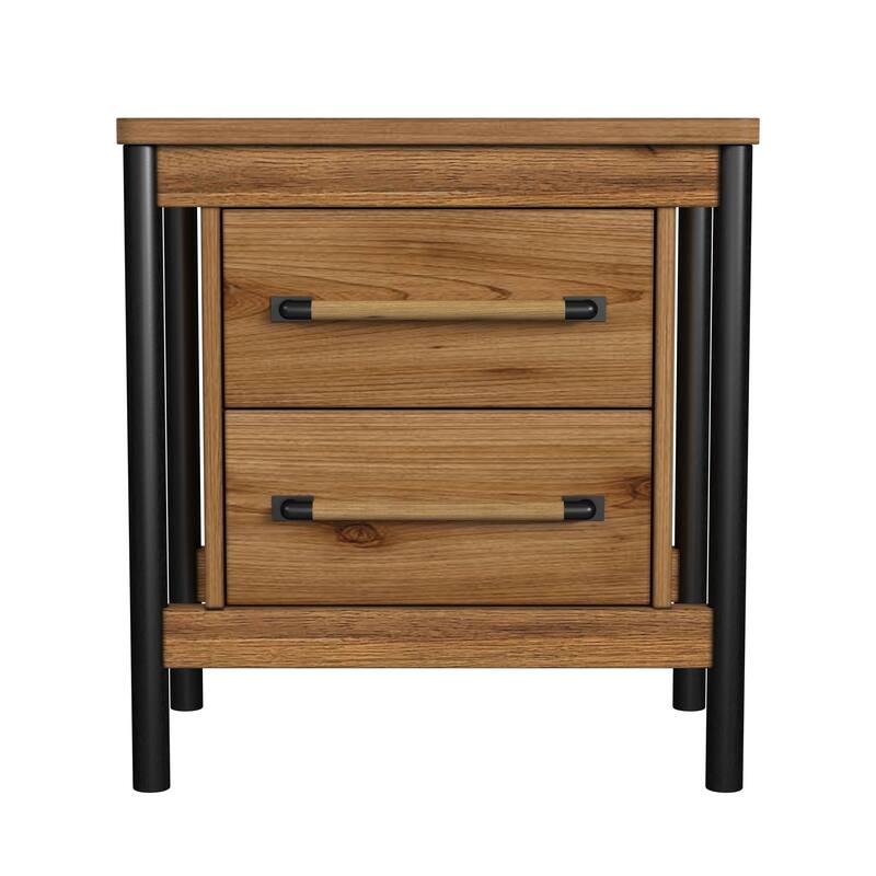 Norcross 2-Drawer Rubberwood Nightstand, Hickory