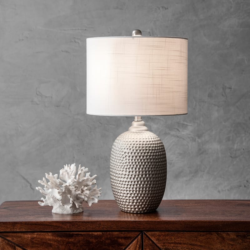 Nuloom 21" Stippled Metal Vase Linen Cotton Shade Table Lamp - 12"W x 12"D x 21"H - 12"W x 12"D x 21"H - Gray