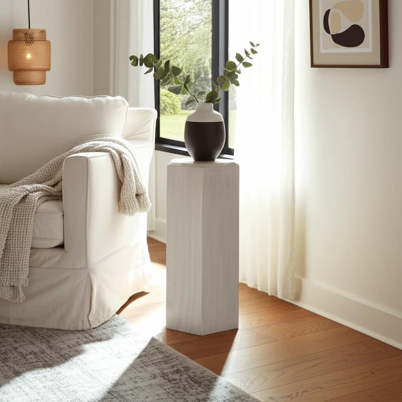 Natural Wood Side Table Elegant Geometric Design Narrow End Accent - 12" x 12" x 36"