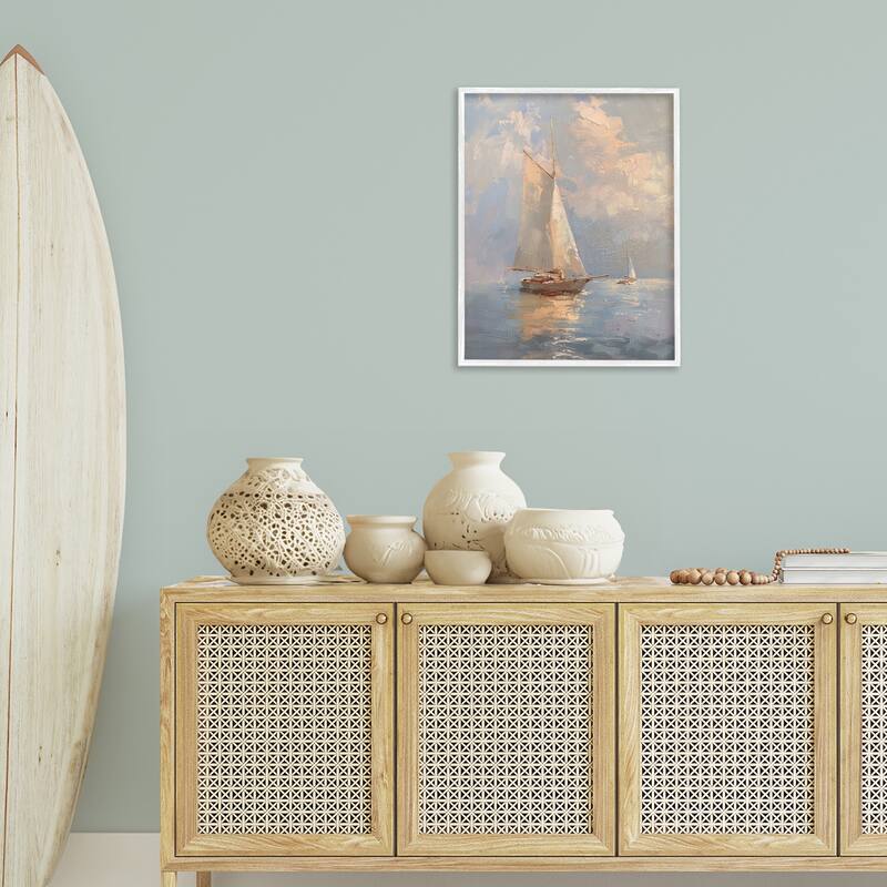 Stupell Maritime Ship on Cloudy Sea Framed Giclee Art Design By Arlington Prints