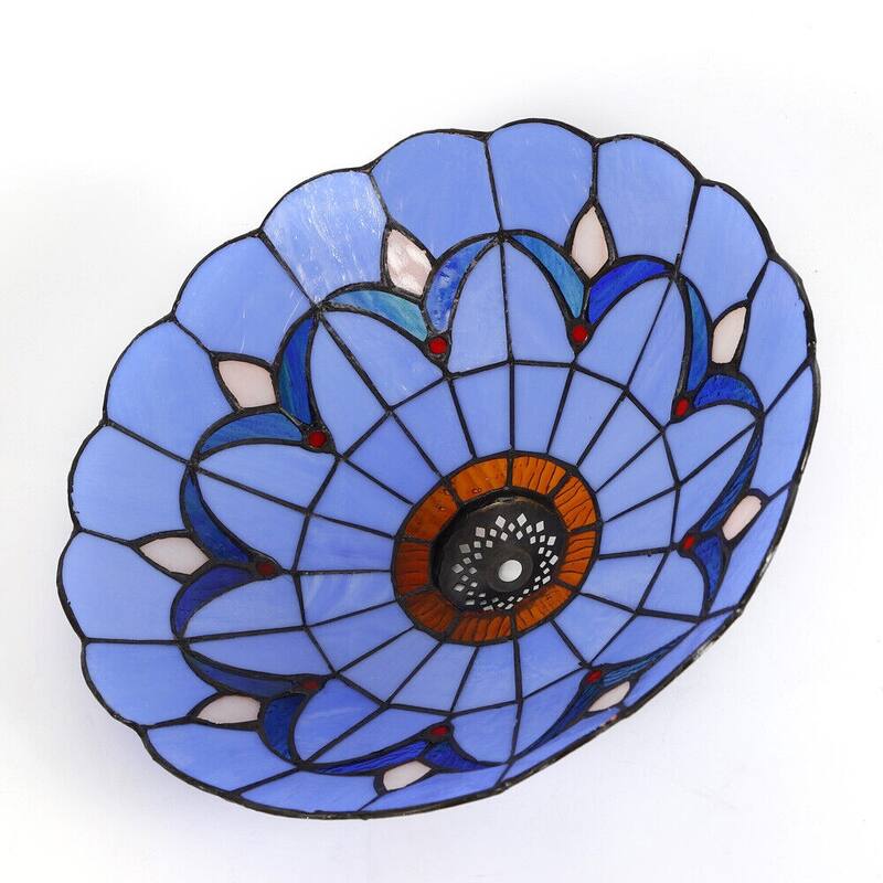 12"Tiffany Style Stained Glass Flush Mount Vintage Lamp Fixture - 11.81''