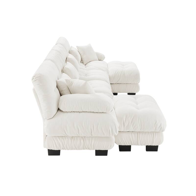 Modular Chenille Couch Sectional Sofa with Ottoman, Throw Pillows