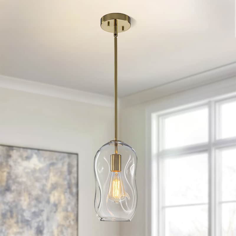 Starsky Modern Unique 1-light Abstract Clear Glass Pendant Light - Gold