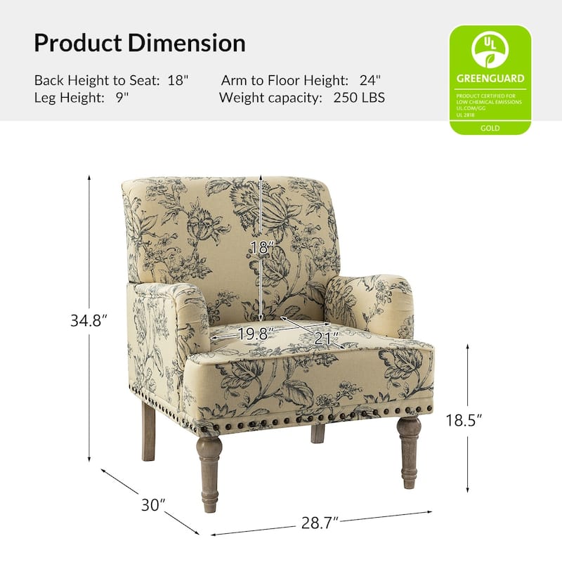 Pavia Traditional Floral Fabric Design Upholstered Accent Armchair with Nailhead Trim Set of 2 by HULALA HOME