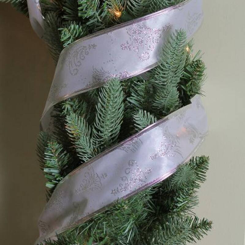 Silver Glittering Trees Christmas Wired Craft Ribbon 2.5" x 10 Yards