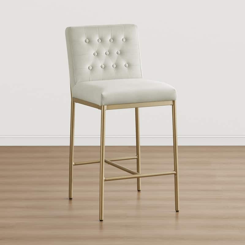 Spruce & Spring Velvet Tufted Counter Bar Stool with Metal Frame