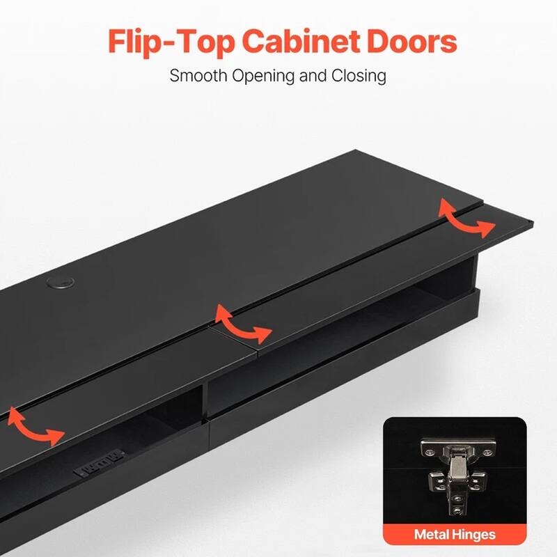 Floating TV Stand 71" Power Outlet & LED Light Black - 73 inches