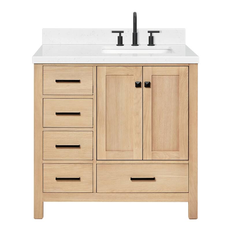 Ariel A036SRCQRVO Cambridge 36" Free Standing Single Basin Vanity Set - Oak / Carrara White Quartz Top / Matte Black