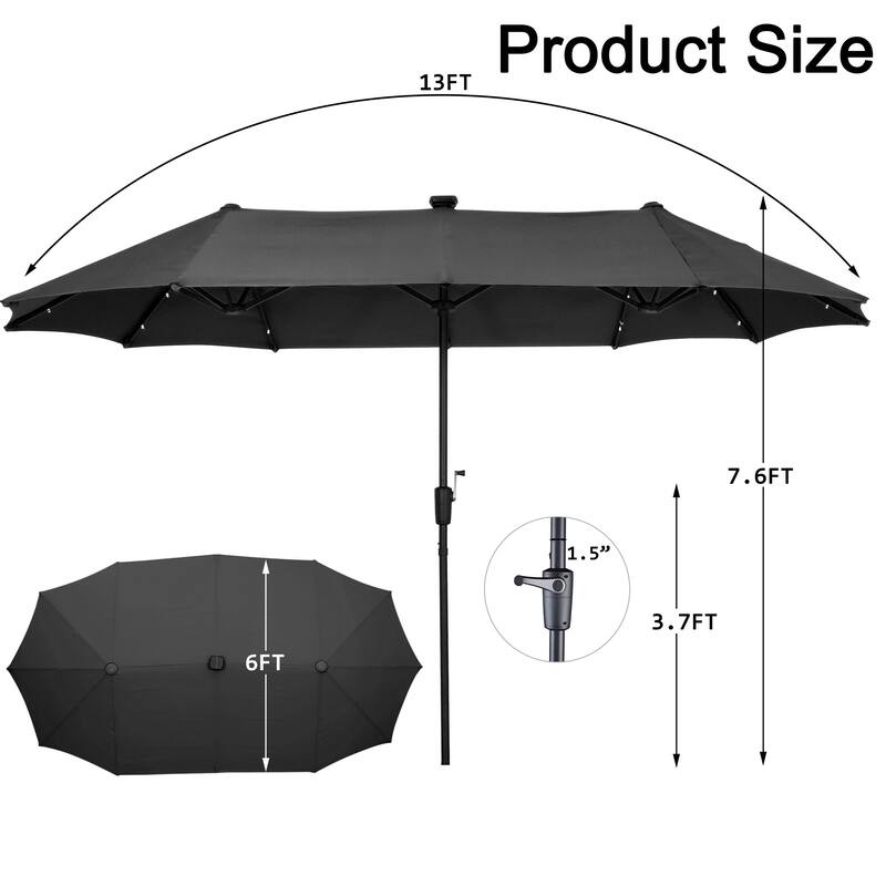 Ainfox 13ft Double-sided Patio Umbrella Solar LED Lighted Outdoor Martet Umbrella with Base