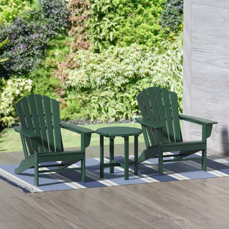 Altura Classic Outdoor Eco-Friendly All Weather Adirondack Chairs with Side Table (3-Piece Set) - Dark Green