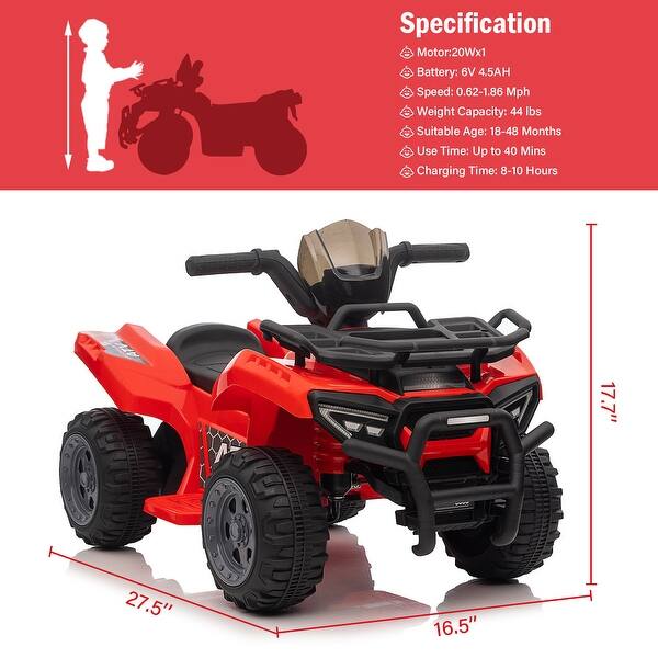 dimension image slide 0 of 2, Kids ATV 4 Wheeler, 6V Ride On Toy Car for Toddlers 1-3 Boys & Girls