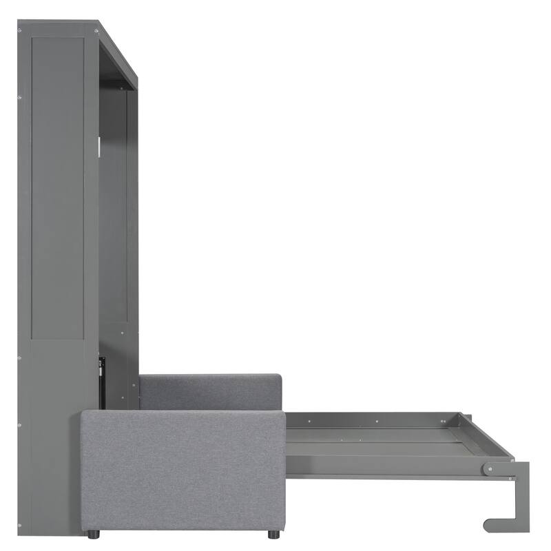 Queen Size Wall Bed with Sofa Function and Storage, Gray