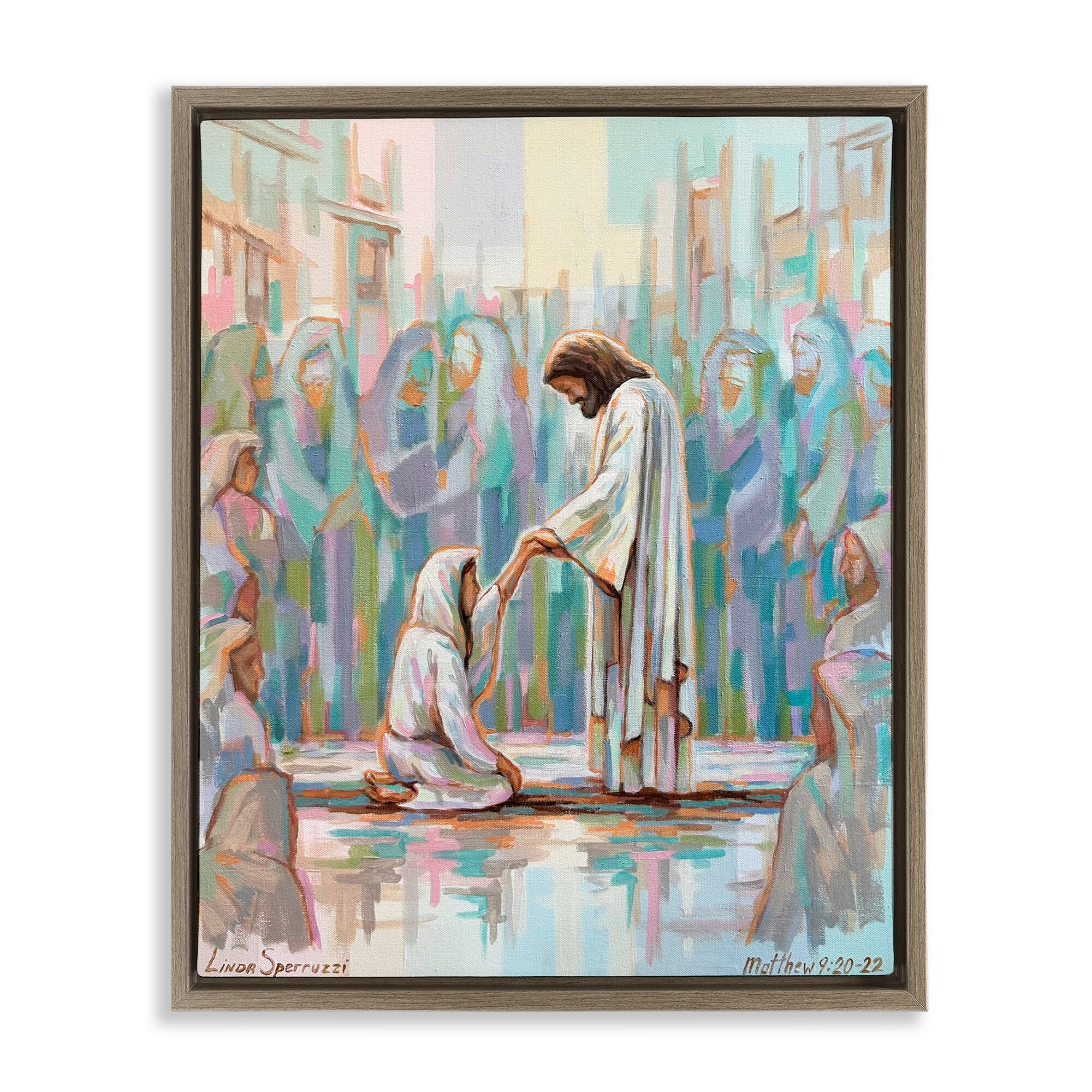 Stupell Spiritual Daughter Matthew 9:20 Framed Floater Canvas Wall Art Design By Linda Sperruzzi