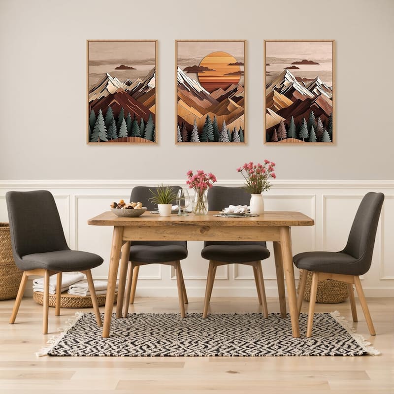 Pine Tree Scene Wall Painting, Vintage Forest Landscape Art Prints