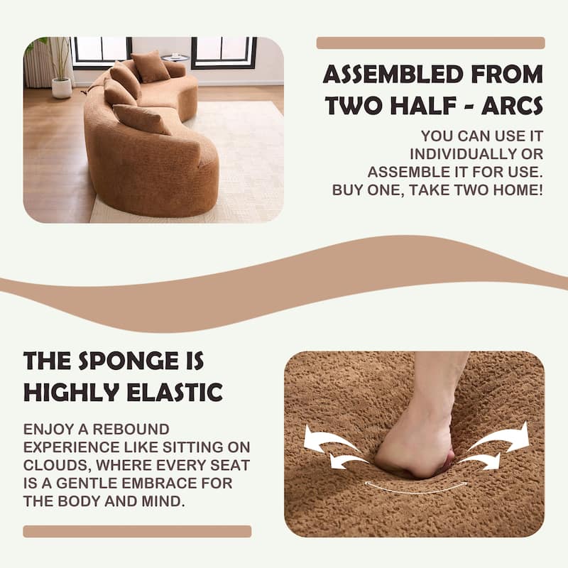 Full Compression Sponge Chenille Curved Sleeper Sofa Couch with 4 Pillows