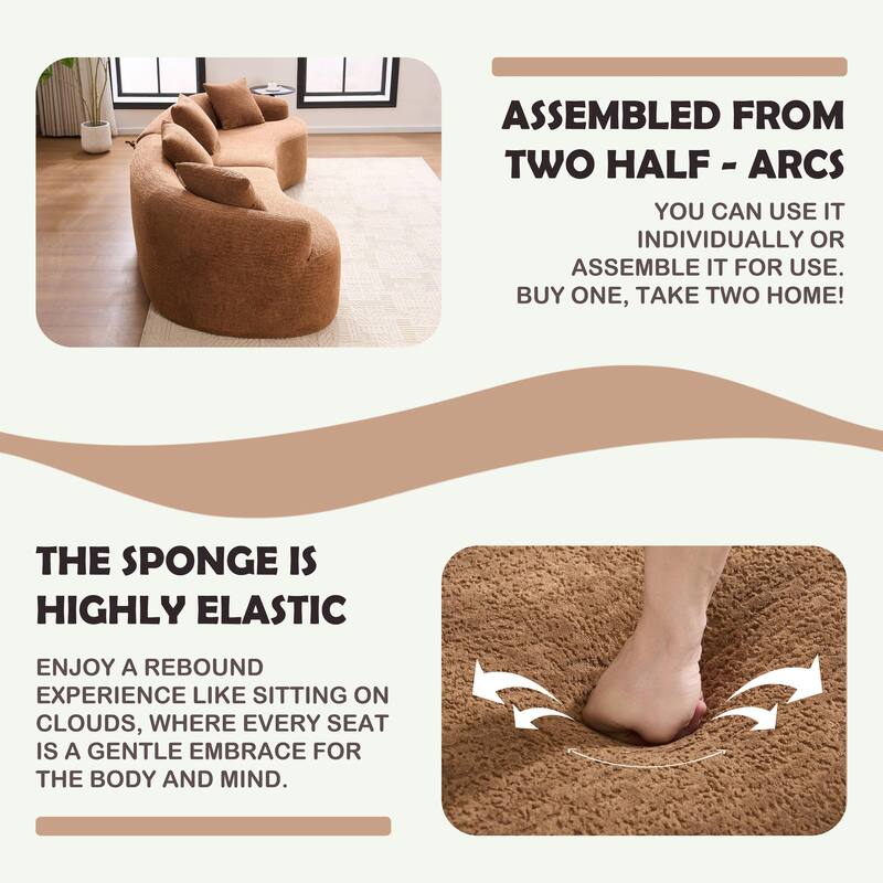 Modular Curved Sectional Sofa, Full Compression 4-Seater Foam Couch, Chenille Boneless Cloud Sofa for Living Room, Bedroom