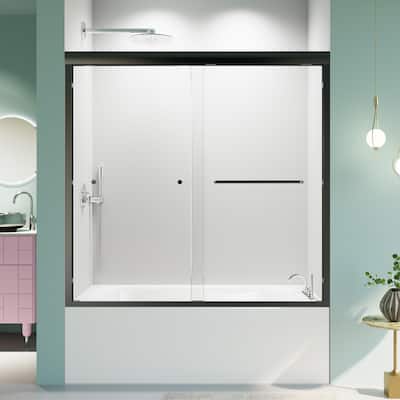 Anmytek Semi-Frameless Double Sliding Bathtub Door - 1/4" SGCC Tempered Glass, 56"-60"W x 58"H