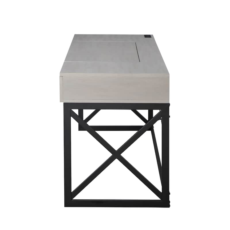 Bradford Farmhouse 59-inch Steel Lift Top Desk with USBs by Furniture of America