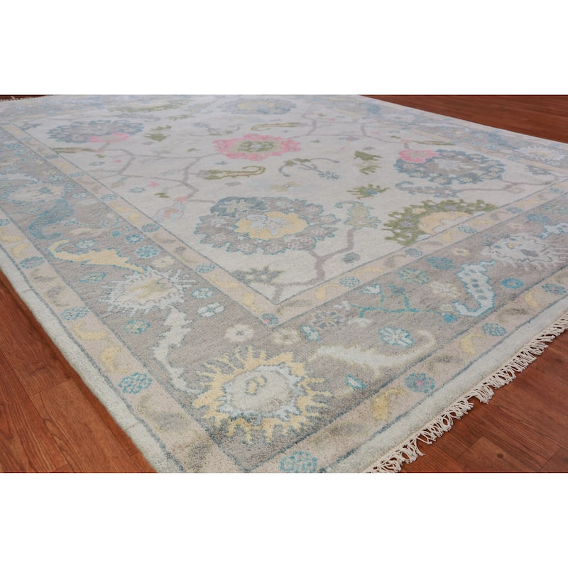 Hand Knotted Oriental 100% Wool Carpet Transitional All-Over Greys & Charcoal Oushak Area Rug - 10' 0'' X 8' 1''