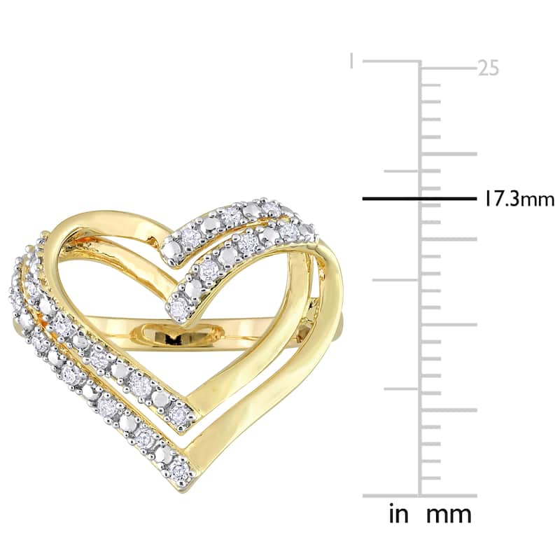 Miadora 1/5ct TDW Diamond Open Double Heart Ring in Yellow Plated Sterling Silver
