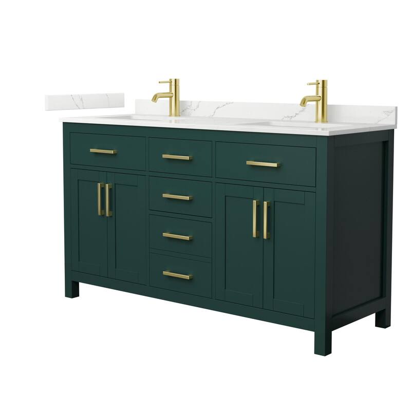 Wyndham Collection WCG2424-60D-QTZ-UNSMXX Beckett 60" Free Standing - Green / Giotto Quartz Top / Brushed Gold Hardware