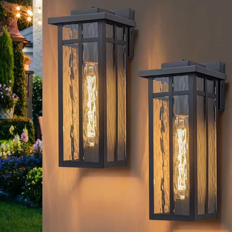 C Cattleya 2 Pack Matte Black Outdoor Wall Lantern Sconces with Water Glass
