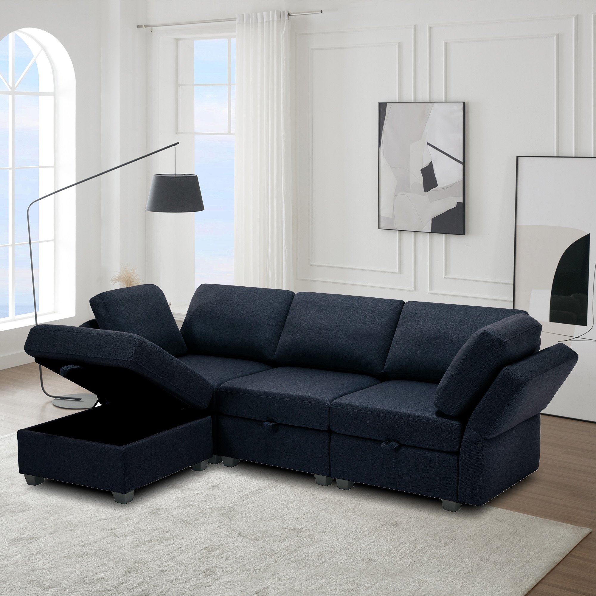 Blue Modular Sectional Sofa with Chaise Adjustable Arms and Storage Seats Bed Bath Beyond 40830146