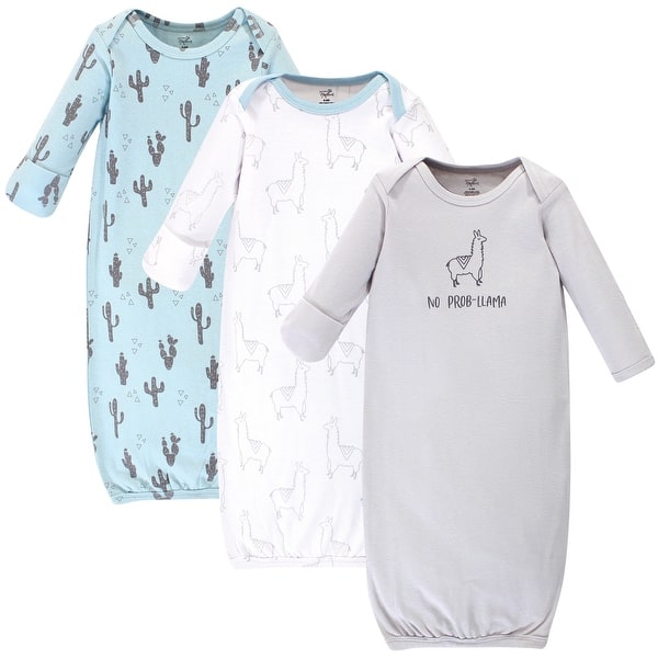 slide 1 of 1, Touched by Nature Baby Boy Organic Cotton Long-Sleeve Gowns 3pk, Cactus Llama 0-6 Months - Cactus Llama