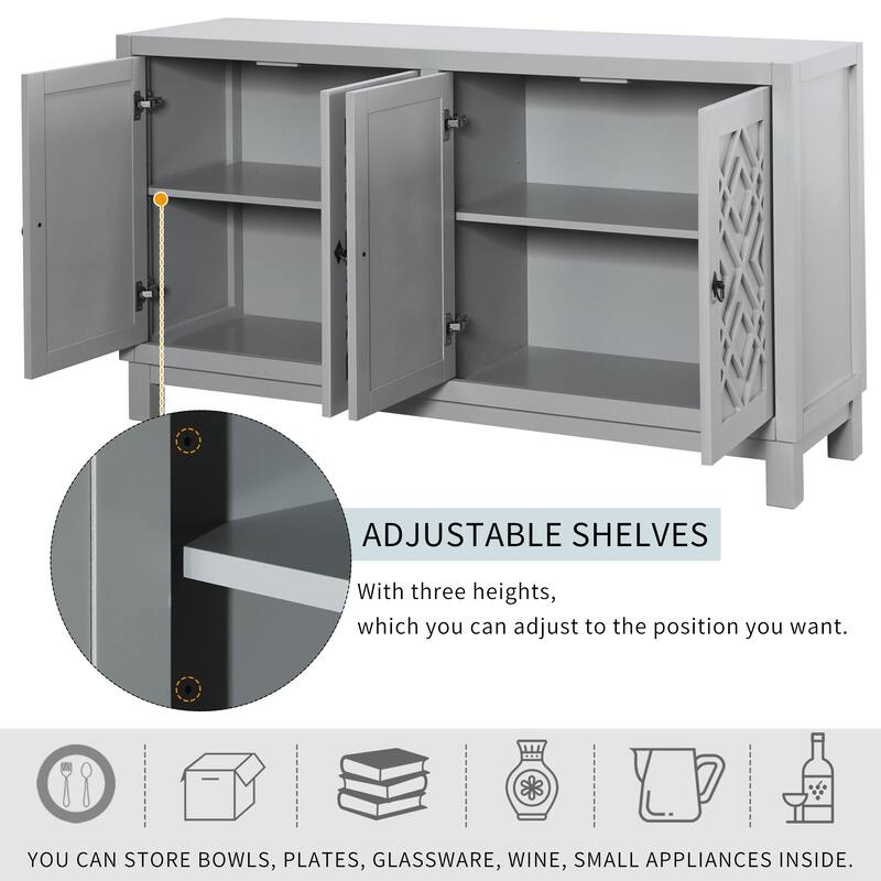 Large Storage Space Sideboard,4 Door Buffet Cabinet with Pull Ring Handles - N/A