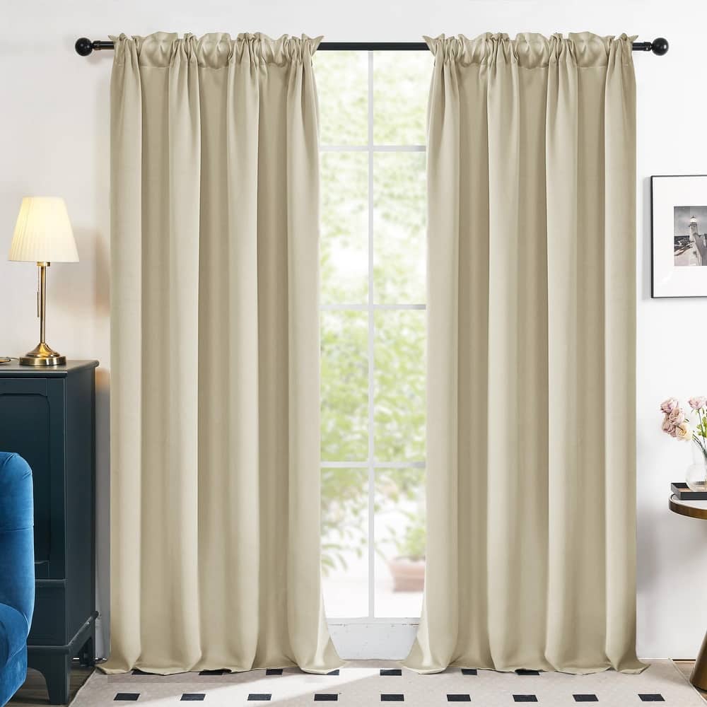 Deconovo Solid Rod Pocket Curtain Panel Pair, Set of 4 Panels