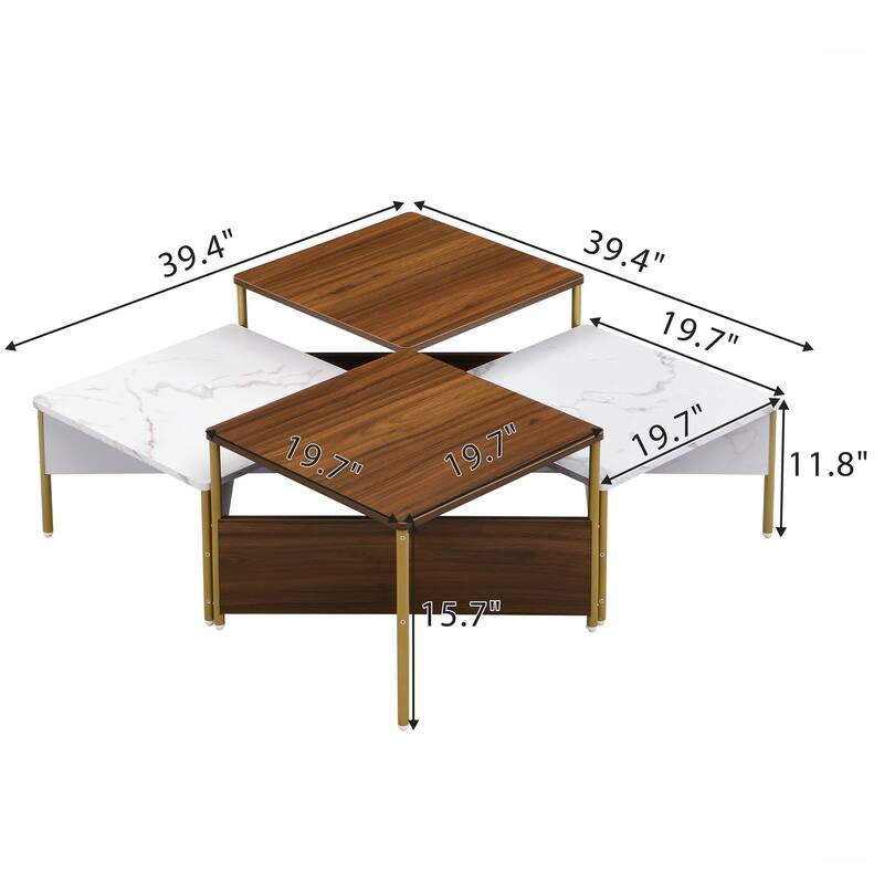 Roomfitters Set of 4 Nesting Coffee Tables, Modular Square Faux Marble Accent Tables
