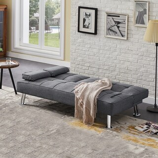 Modern Convertible Sleeper Sofa Bed Linen Fabric Folding Futon Couch ...