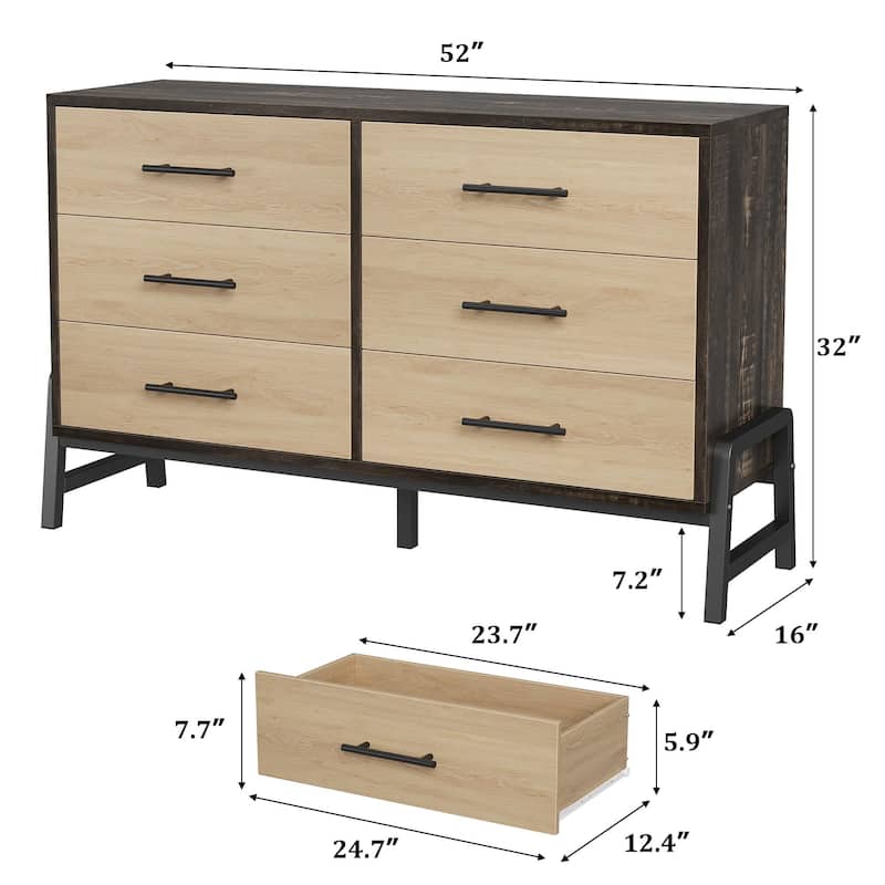 6 Drawer Dresser for Bedroom, Freestanding Wooden Chest Storage