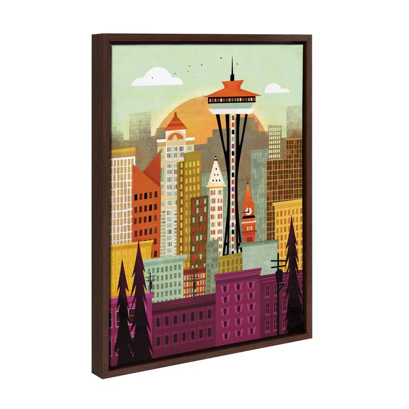 Kate and Laurel Sylvie Seattle Framed Canvas by Amber Leaders Designs - 18x24 - Plastic - Brown