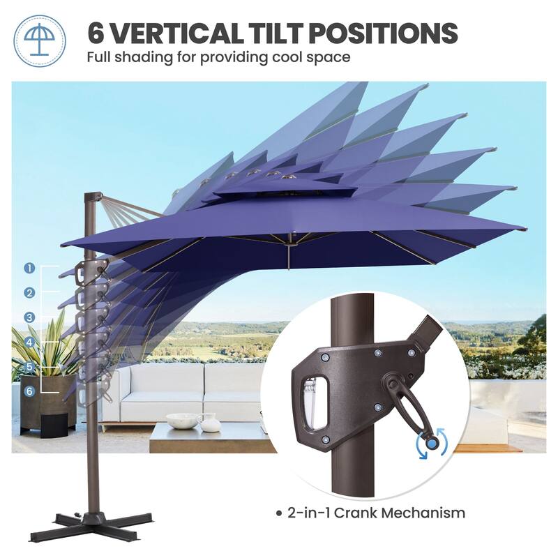 11 × 9 ft Outdoor Patio Cantilever Offset Dual Top Umbrella