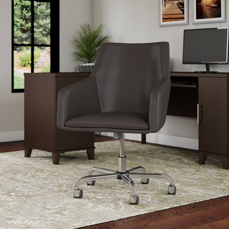Bush Furniture Somerset Mid Back Leather Box Chair in Brown - 24.41"L x 24.80"W x 34.45"H