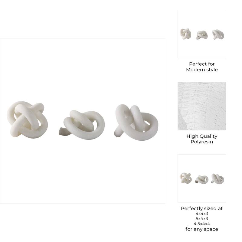 Polyresin Decorative Knot Figurine Home Decor (Set of 3) - 3/4" White - 4.5" x 4" x 3.75"