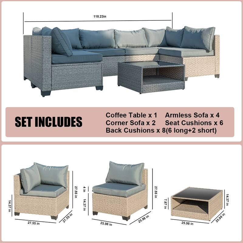 12 Piece Outdoor Furniture Set, Patio PE Wicker Rattan Sectional Sofa Set with Waterproof Cushions and 2 Coffee Table