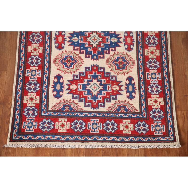 Beige Traditional Kazak Accent Rug Hand-Knotted Wool Carpet - 2'9" x 4'0"