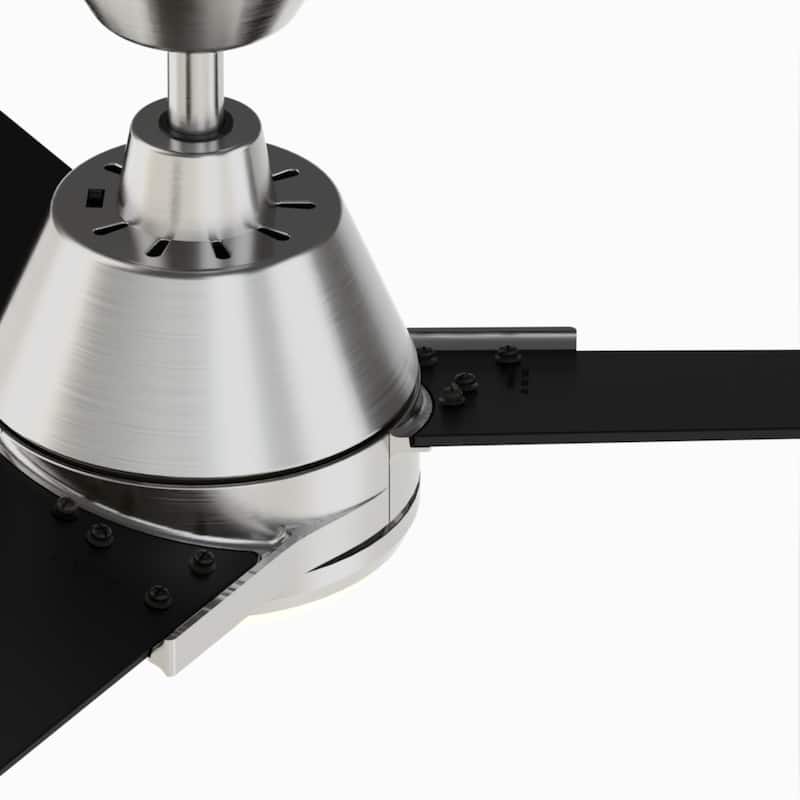 Fanimation Studio Collection Pyramid 52 inch Brushed Nickel with Black Blades Ceiling Fan with LED Light and Remote