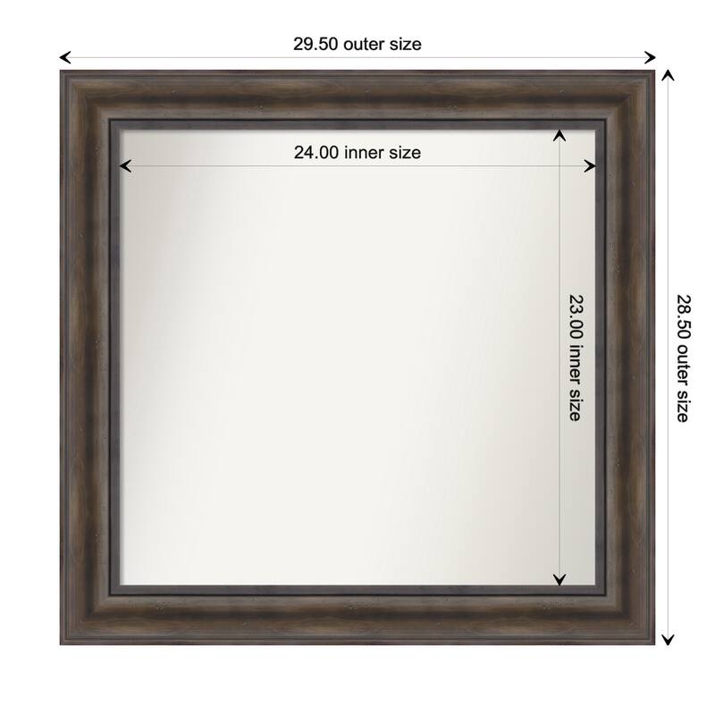 Rustic Pine Brown Framed Non-Beveled Custom Wall Mirror, Bathroom Vanity Mirror - Outer Size: 29.5 x 28.5