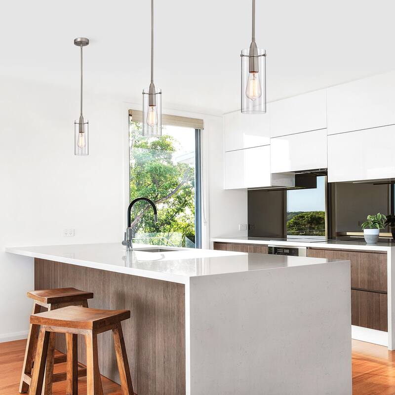 Pendant Light Matte Satin Nickel 1-Light Metal & Cylinder Glass Shade