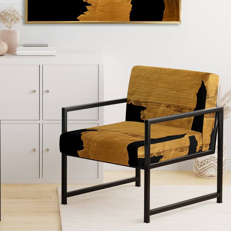Designart "Black & White Crossing Paths I" Upholstered Abstract Accent Chair - Modern Arm Chair For Bedroom