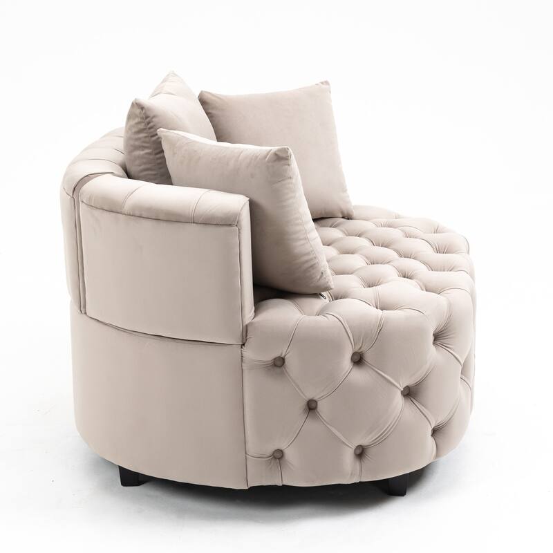 Oversized Barrel Accent Chair with 3 Pillows, Velvet Tufted Upholstered Round Club Chair, Ergonomic Reading Sofa Chair